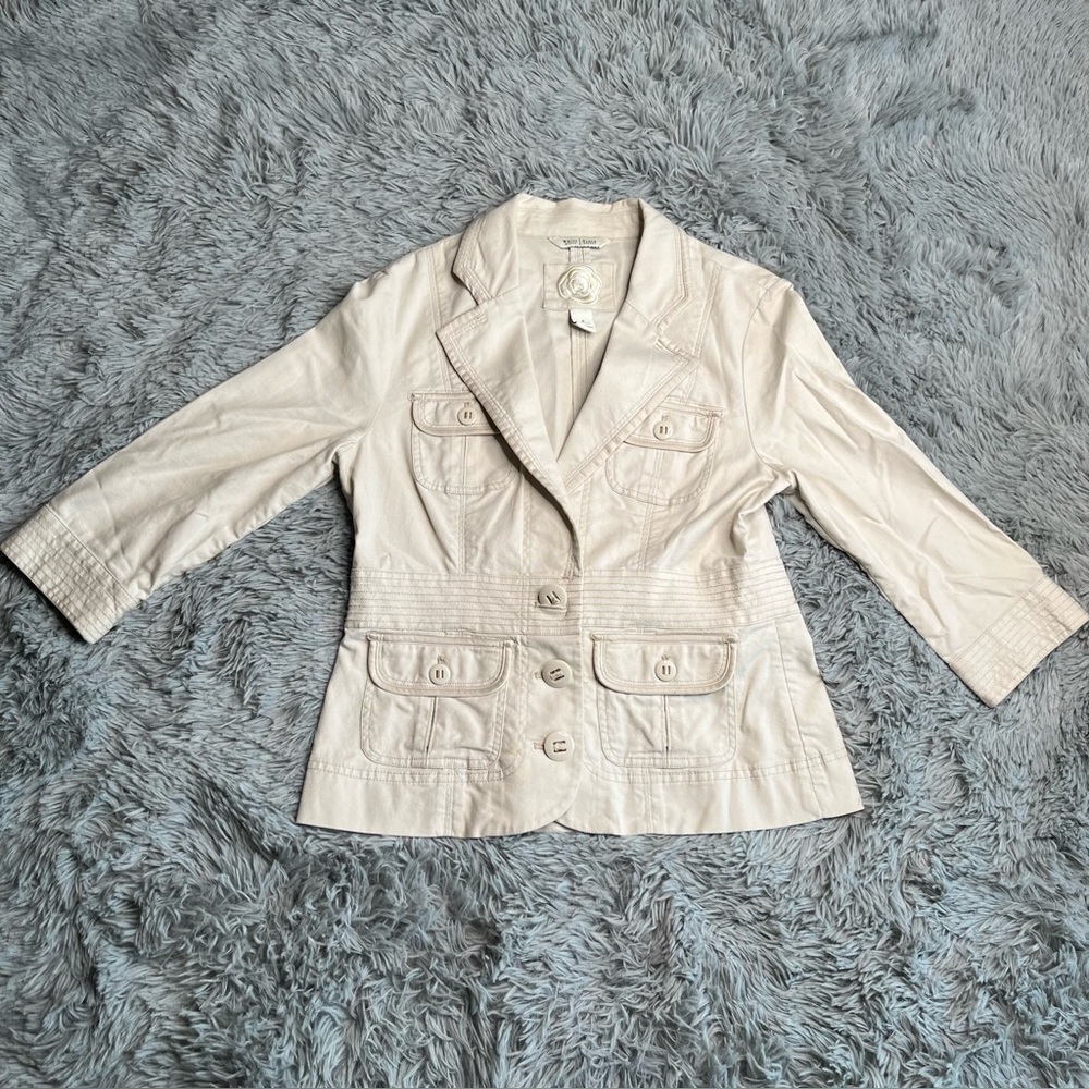 White House Black Market Jacket Womens Size 6 Safari Utility 3/4 Sleeve Blazer
